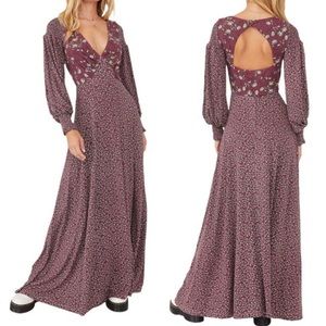Free People Love Story Long Sleeve Maxi Dress in Raisin Winter Mixed Floral
